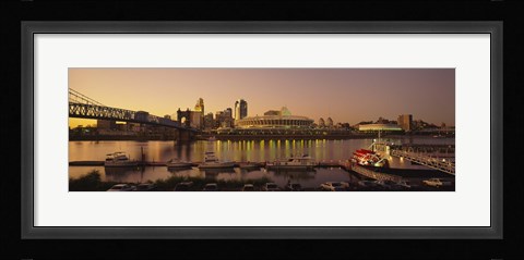 Framed Buildings in a city lit up at dusk, Cincinnati, Ohio, USA Print
