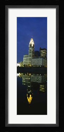 Framed Buildings in a city lit up at night, Scioto River, Columbus, Ohio, USA Print