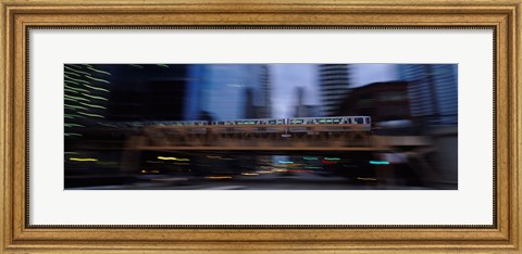 Framed Electric train crossing a bridge, Chicago, Illinois, USA Print