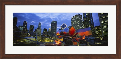 Framed Low angle view of buildings lit up at night, Millennium Park, Chicago, Illinois, USA Print