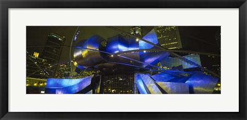Framed Pavilion in a park lit up at night, Pritzker Pavilion, Millennium Park, Chicago, Illinois, USA Print