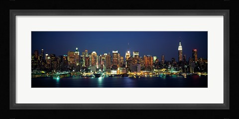 Framed Waterfront View of New York Ciry at Night Print