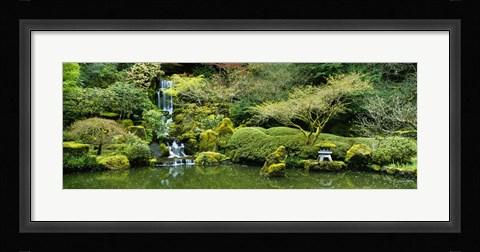Framed Waterfall in a garden, Japanese Garden, Washington Park, Portland, Oregon, USA Print