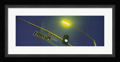 Framed Low angle view of traffic light and a street sign, Silicon Valley, San Francisco, California, USA Print