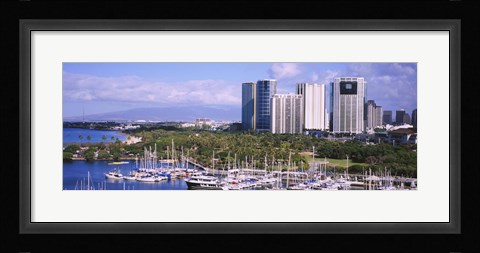 Framed Boats in Ala Wai, Honolulu, Hawaii Print