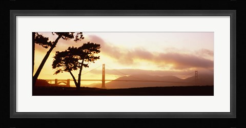 Framed Silhouette of trees at sunset, Golden Gate Bridge, San Francisco, California, USA Print