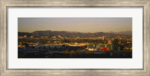 Framed High angle view of a city, San Gabriel Mountains, Hollywood Hills, City of Los Angeles, California, USA Print
