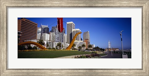 Framed Low angle view of a sculpture in front of buildings, San Francisco, California, USA Print