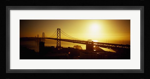 Framed High angle view of a suspension bridge at sunset, Bay Bridge, San Francisco, California, USA Print