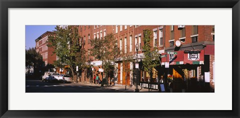 Framed Stores along a street, North End, Boston, Massachusetts, USA Print