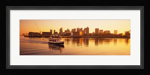 Framed Ferry moving in the sea, Boston Harbor, Boston, Massachusetts, USA Print