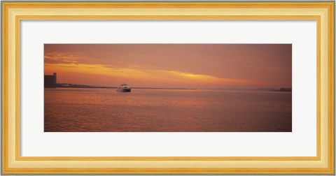 Framed Ferry moving in the sea at sunrise, Boston, Massachusetts, USA Print