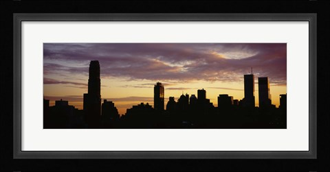 Framed Silhouette of skyscrapers at sunset, Manhattan, New York City, New York State, USA Print
