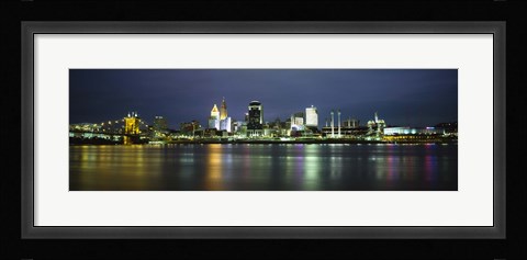 Framed Ohio River Skyline at Night Print
