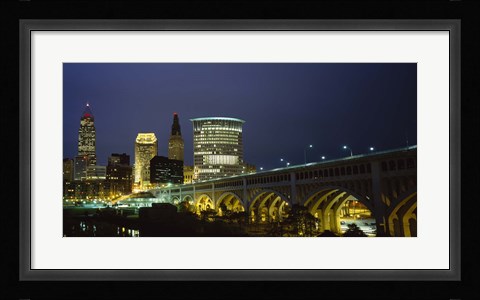 Framed Detroit Avenue Bridge and City Lights Print