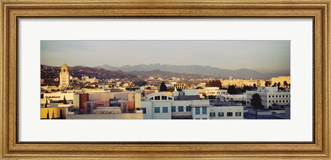 Framed High angle view of a cityscape, San Gabriel Mountains, Hollywood Hills, Hollywood, City of Los Angeles, California Print