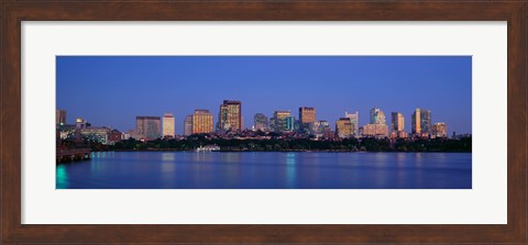 Framed Buildings at the waterfront lit up at night, Boston, Massachusetts, USA Print