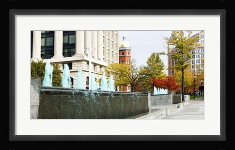 Framed Fountains in front of a memorial, US Navy Memorial, Washington DC, USA Print