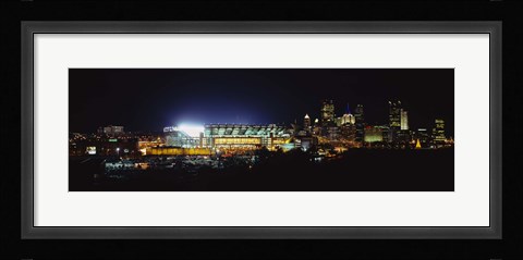 Framed Stadium lit up at night in a city, Heinz Field, Three Rivers Stadium, Pittsburgh, Pennsylvania, USA Print