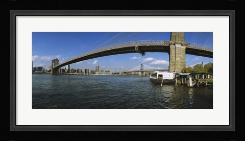 Framed Suspension bridge across a river, Brooklyn Bridge, East River, Manhattan, New York City, New York State, USA Print