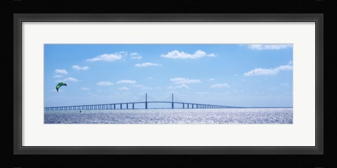 Framed Sunshine Skyway Bridge with Parachuter, Tampa Bay, Florida Print