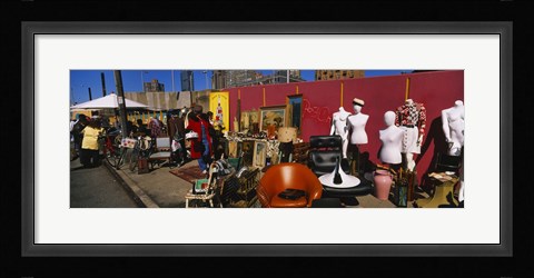 Framed Group of people in a flea market, Hell's Kitchen, Manhattan, New York City, New York State, USA Print