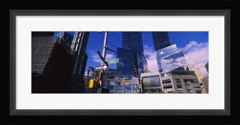 Framed Low angle view of skyscrapers in a city, Columbus Circle, Manhattan, New York City, New York State, USA Print