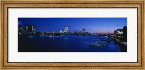 Framed Buildings lit up at dusk, Charles River, Boston, Massachusetts, USA Print