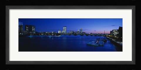 Framed Buildings lit up at dusk, Charles River, Boston, Massachusetts, USA Print