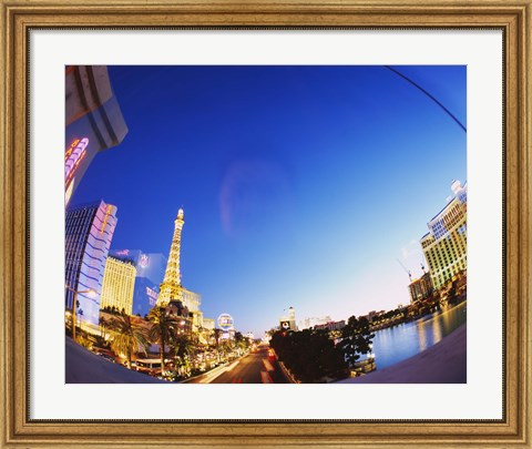 Framed Buildings lit up at dusk, Las Vegas, Nevada Print