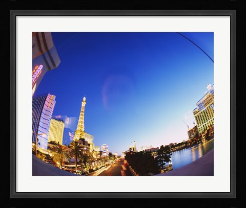 Framed Buildings lit up at dusk, Las Vegas, Nevada Print