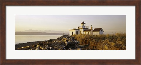 Framed Lighthouse on the beach, West Point Lighthouse, Seattle, King County, Washington State, USA Print