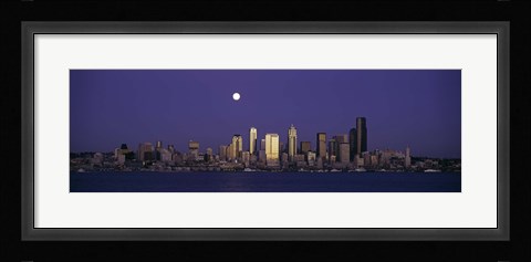 Framed Full moon over Seattle, Washington State Print