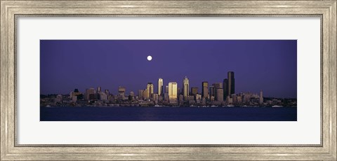 Framed Full moon over Seattle, Washington State Print