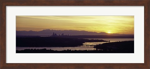 Framed Lake in front of mountains, Lake Washington, Seattle, King County, Washington State, USA Print