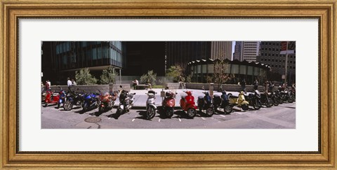 Framed Scooters and motorcycles parked on a street, San Francisco, California, USA Print