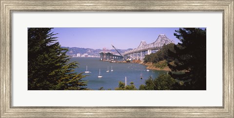 Framed Cranes at a bridge construction site, Bay Bridge, San Francisco, California Print