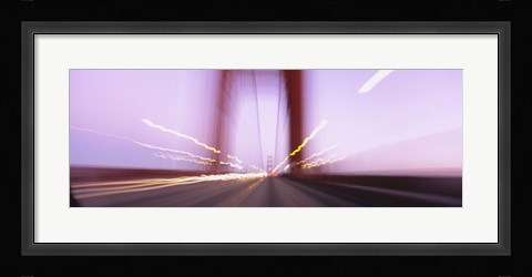 Framed Traffic on a suspension bridge, Golden Gate Bridge, San Francisco, California, USA Print