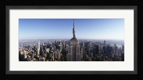 Framed Aerial view of a cityscape, Empire State Building, Manhattan, New York City, New York State, USA Print