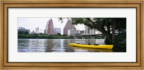 Framed Yellow kayak in a reservoir, Lady Bird Lake, Colorado River, Austin, Travis County, Texas, USA Print