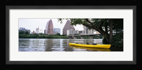 Framed Yellow kayak in a reservoir, Lady Bird Lake, Colorado River, Austin, Travis County, Texas, USA Print