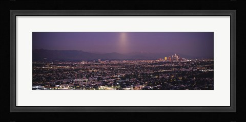 Framed Buildings in a city lit up at dusk, Hollywood, San Gabriel Mountains, City Of Los Angeles, Los Angeles County, California, USA Print