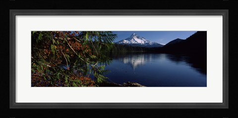 Framed Reflection of a mountain in a lake, Mt Hood, Lost Lake, Mt. Hood National Forest, Hood River County, Oregon, USA Print