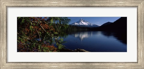 Framed Reflection of a mountain in a lake, Mt Hood, Lost Lake, Mt. Hood National Forest, Hood River County, Oregon, USA Print
