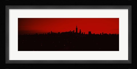 Framed Silhouette of buildings at sunrise, Chicago, Illinois Print