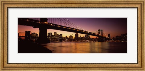 Framed Bridge across the river at night, Manhattan Bridge, Lower Manhattan Print