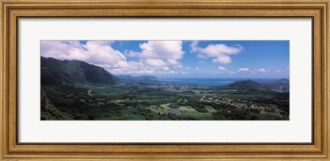 Framed High angle view of a landscape, Kaneohe, Oahu, Hawaii Print