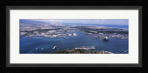 Framed Aerial view of a harbor, Pearl Harbor, Honolulu, Oahu, Hawaii, USA Print