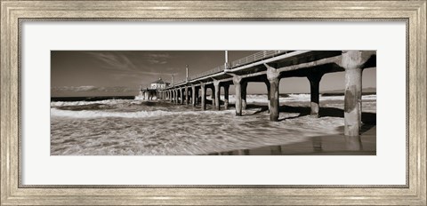 Framed Manhattan Beach Pier in Black and White, Los Angeles County Print