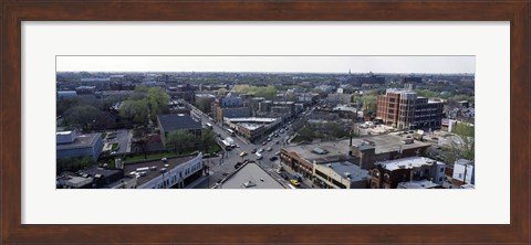 Framed Aerial view of crossroad of six corners, Fullerton Avenue, Lincoln Avenue, Halsted Avenue, Chicago, Illinois, USA Print